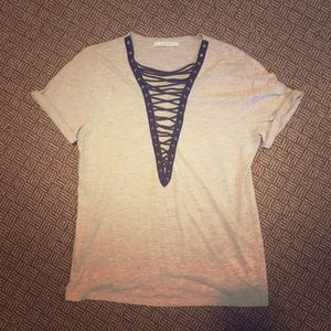 Lace Up Gray Tee